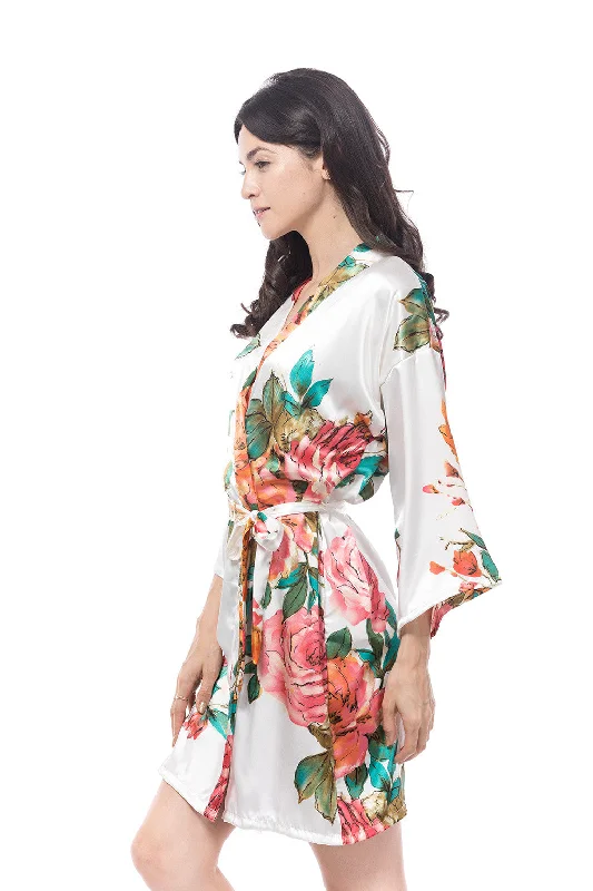 Watercolor Rose Robe White